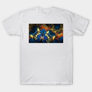 Abstract Blue Gold Geometric Patterns T-Shirt